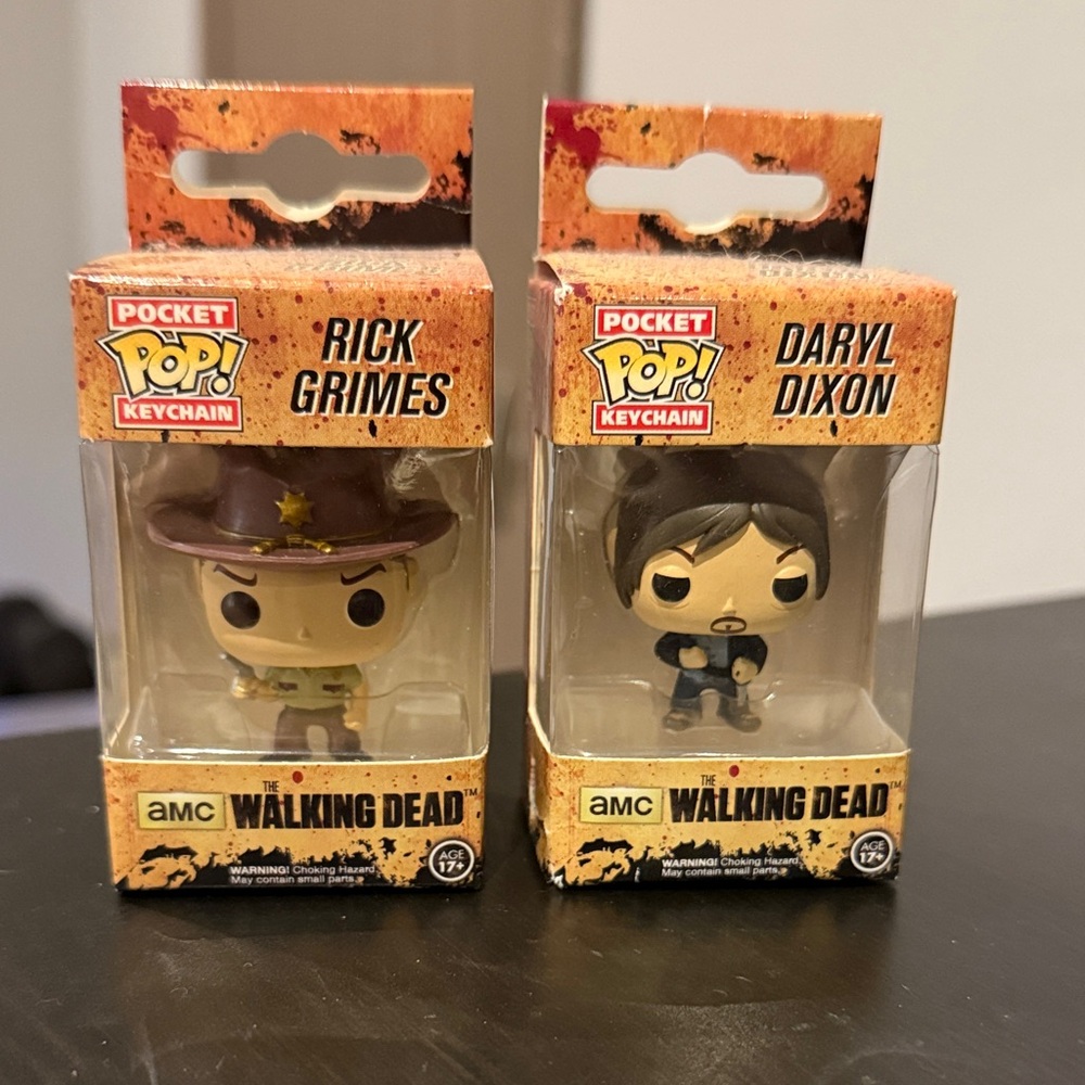 NIB Funko Walking Dead Pocket Pop Keychains - Rick Grimes and Daryl Dixon